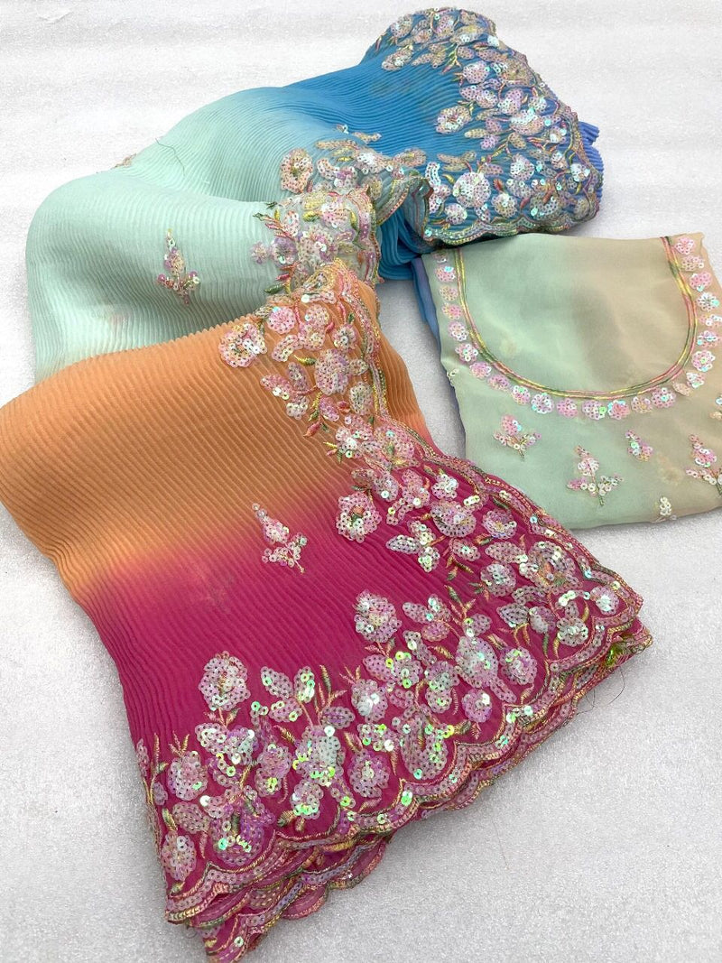 Beautiful Designer Soft Crush Multi Color Georgette Saree