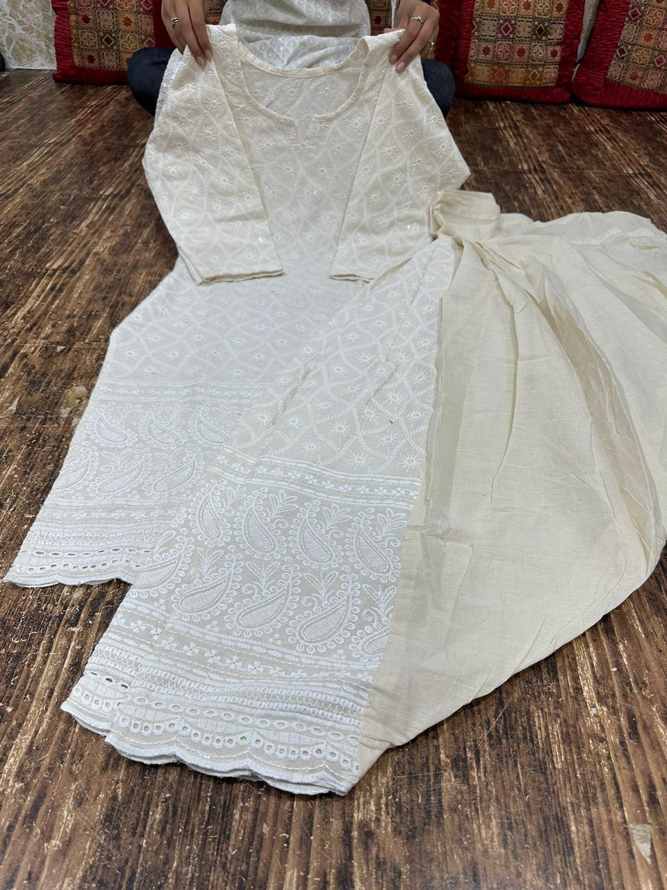 Beautiful Designer Chikankari  Kurti Salwar Co Ord Set