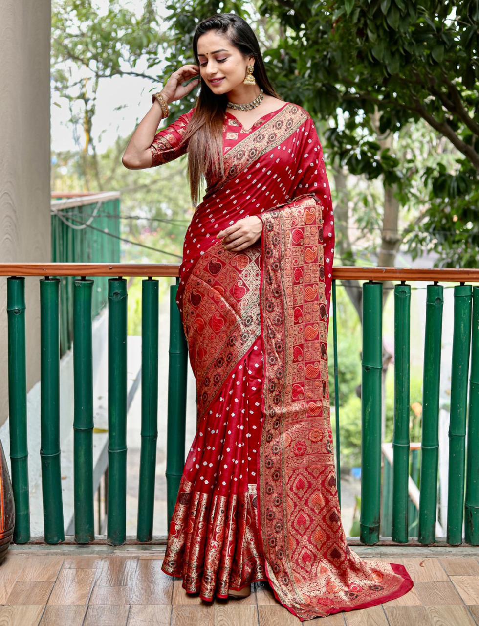 Beautiful Designer Kanjiwarm Pure Bandhej Saree