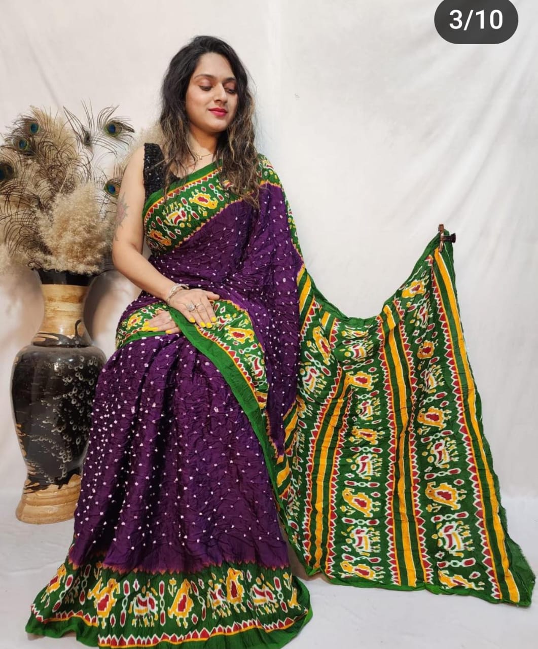 Beautiful Designer Gajji Silk Ajrakh Bandhej Lagdi Pallu Saree