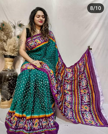 Beautiful Designer Gajji Silk Ajrakh Bandhej Lagdi Pallu Saree