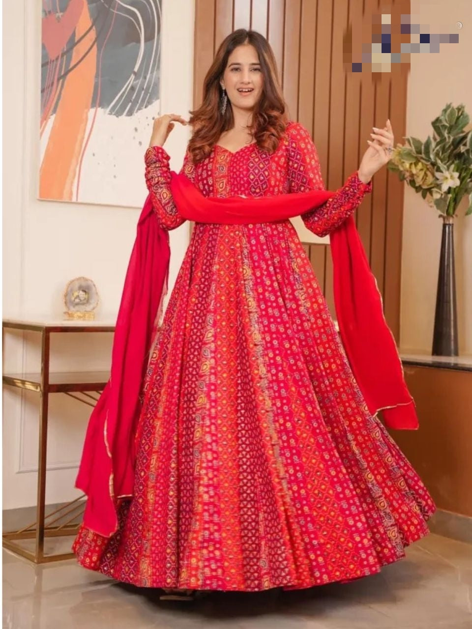 Buy FOXDX Women's Heavy Faux Georgette Embroidered Gown with Dupatta (Red)  Online at Best Prices in India - JioMart.