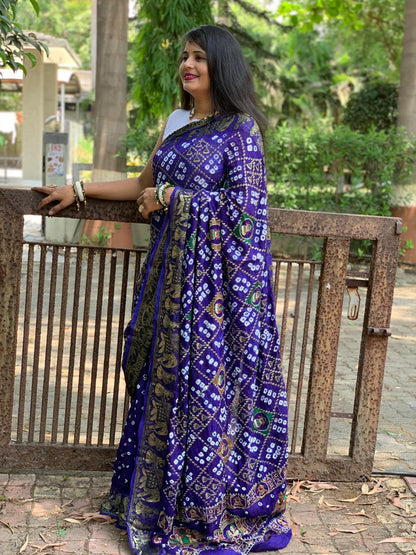 Beautiful Designer Pure Bandhej Panetar Ghantdi Work Saree