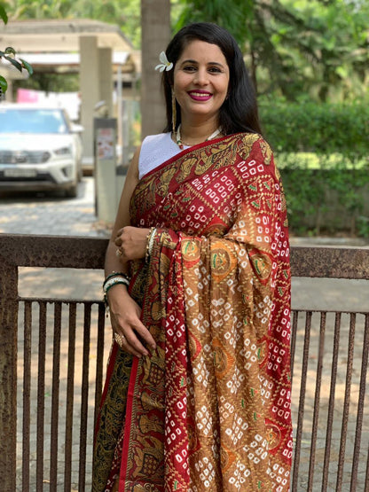Beautiful Designer Pure Bandhej Panetar Ghantdi Work Saree