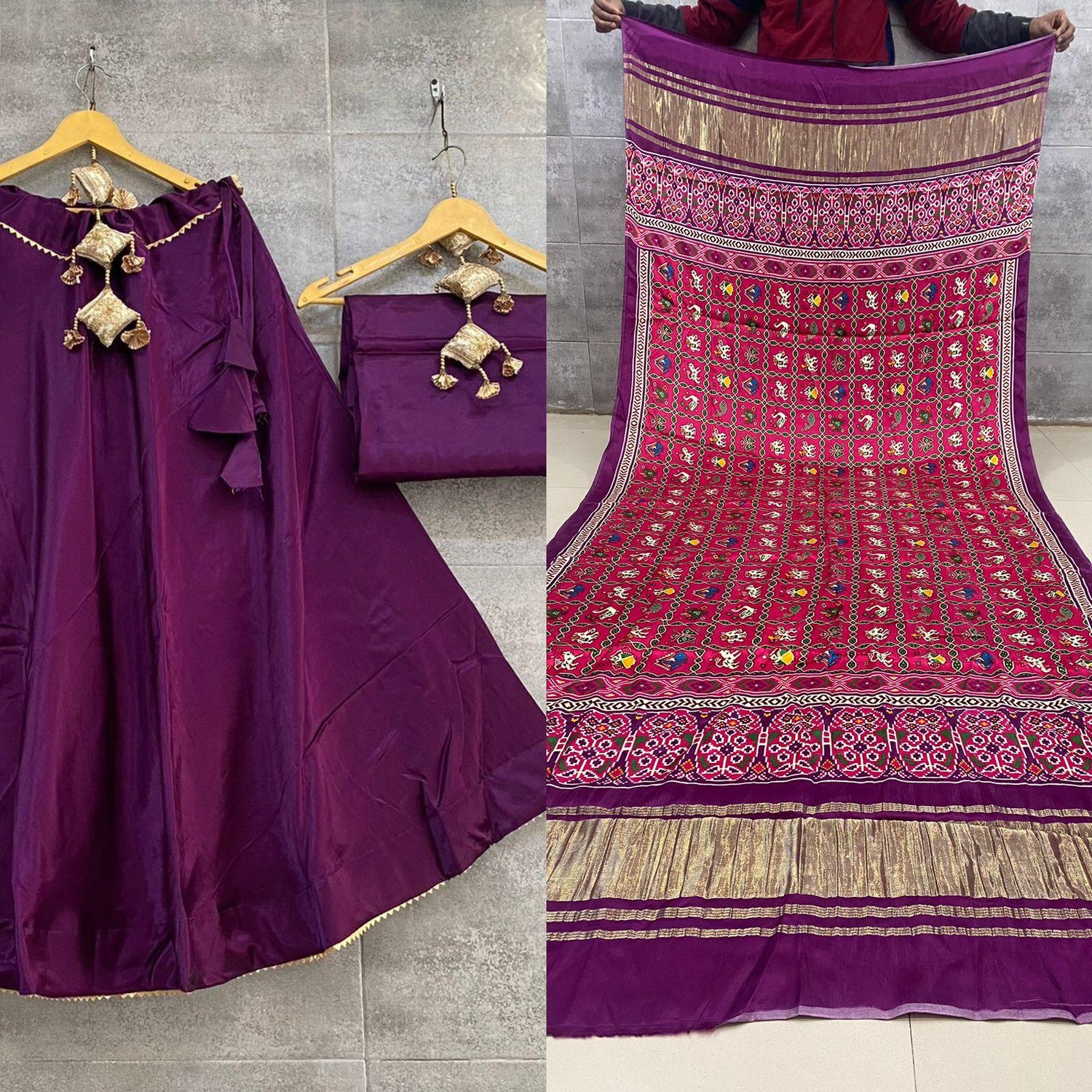 Pure Gaji Silk Masru Skirt With Gaji Silk Digital Print Dupatta