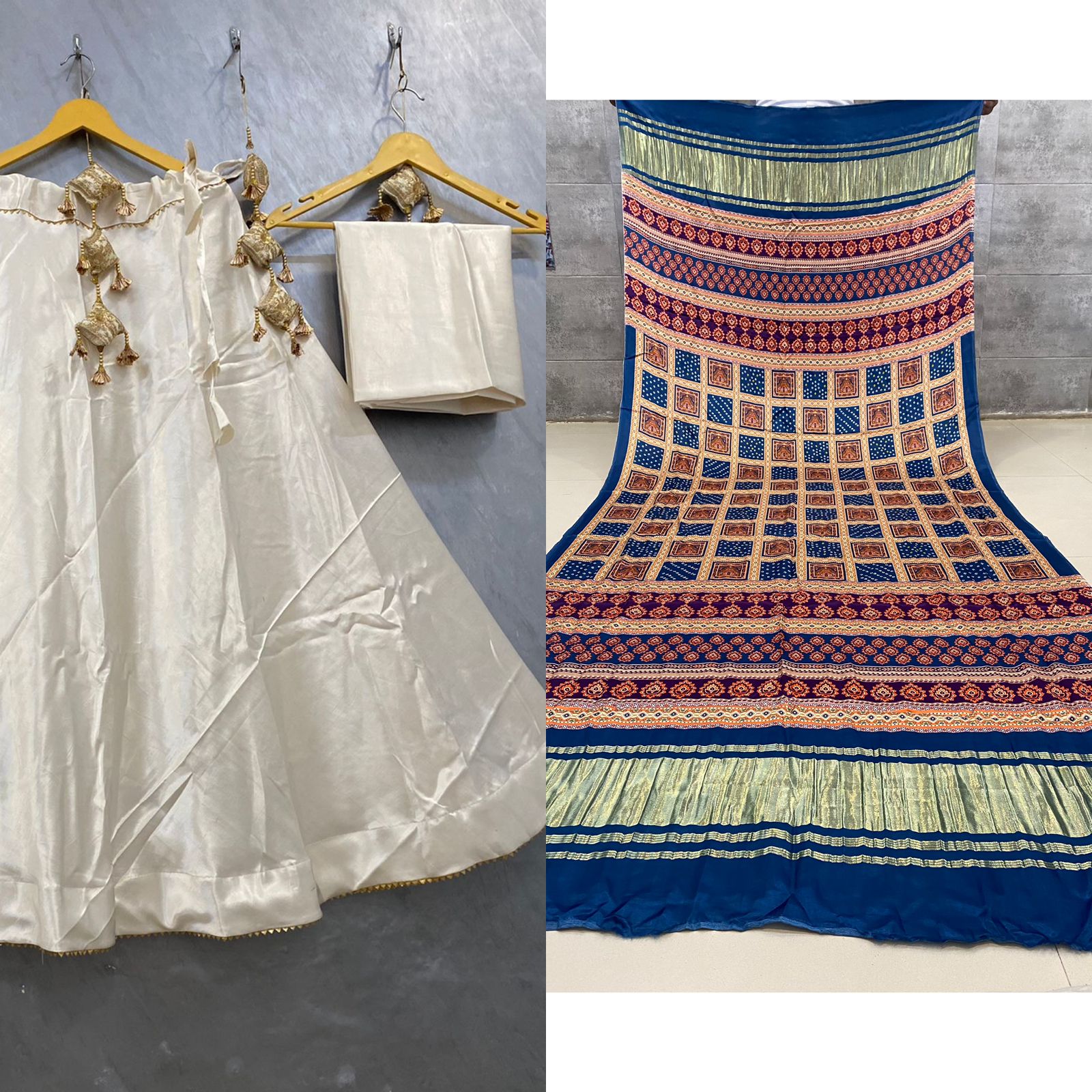 Pure Gaji Silk Masru Skirt With Gaji Silk Digital Print Dupatta