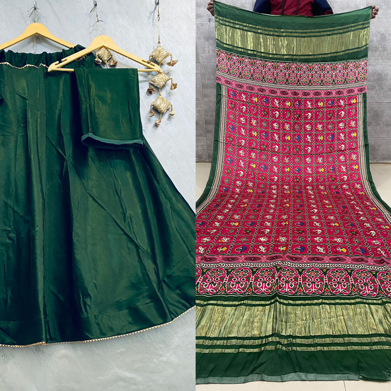 Pure Gaji Silk Masru Skirt With Gaji Silk Digital Print Dupatta