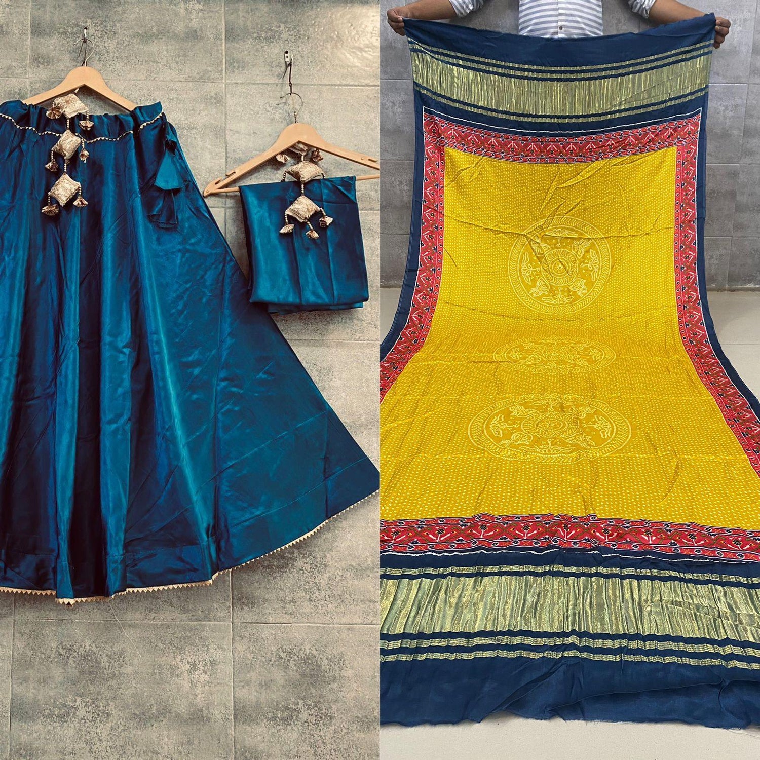 Pure Gaji Silk Masru Skirt With Gaji Silk Digital Print Dupatta