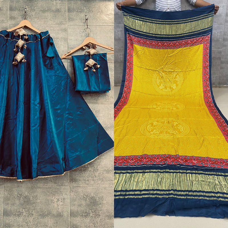 Pure Gaji Silk Masru Skirt With Gaji Silk Digital Print Dupatta