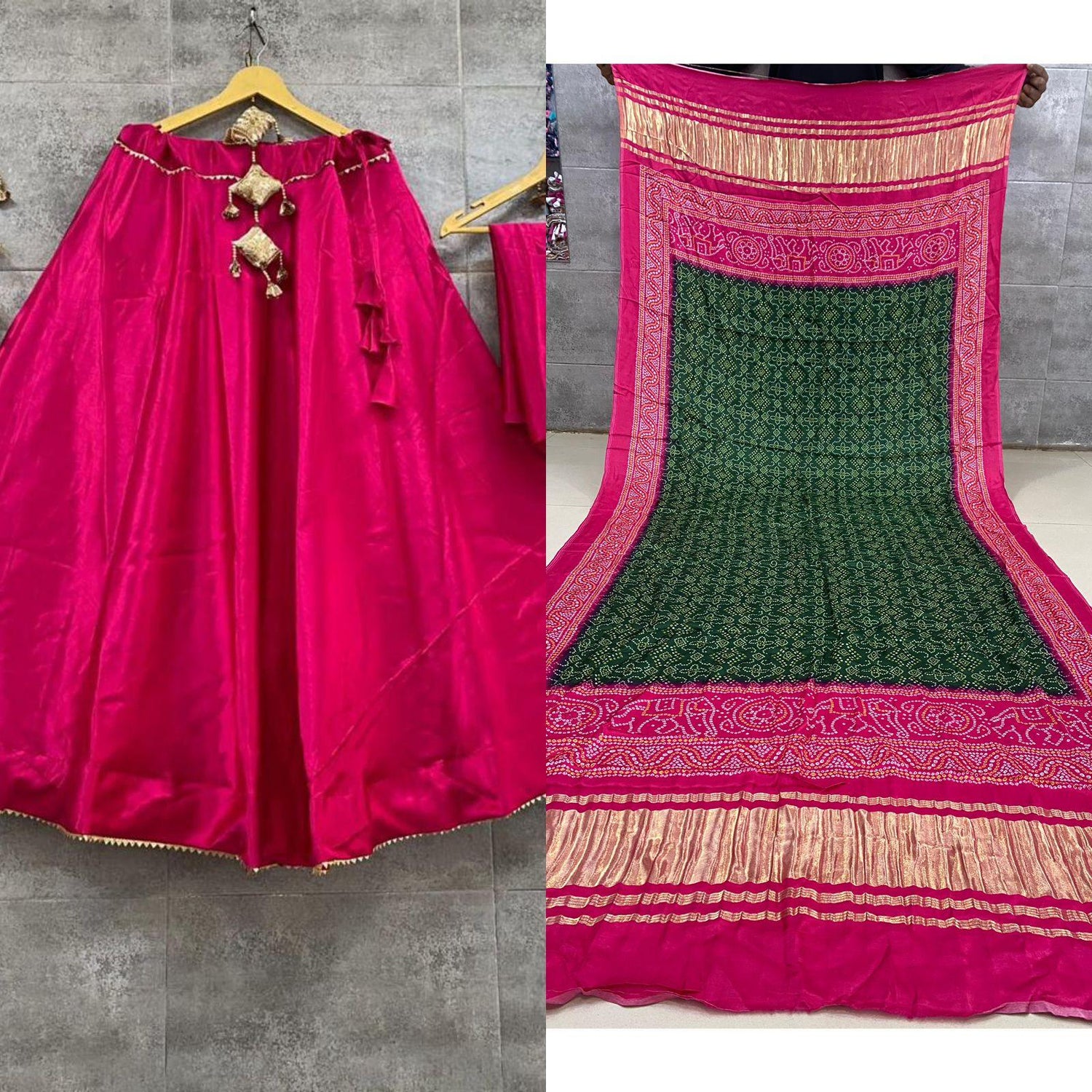 Pure Gaji Silk Masru Skirt With Gaji Silk Digital Print Dupatta