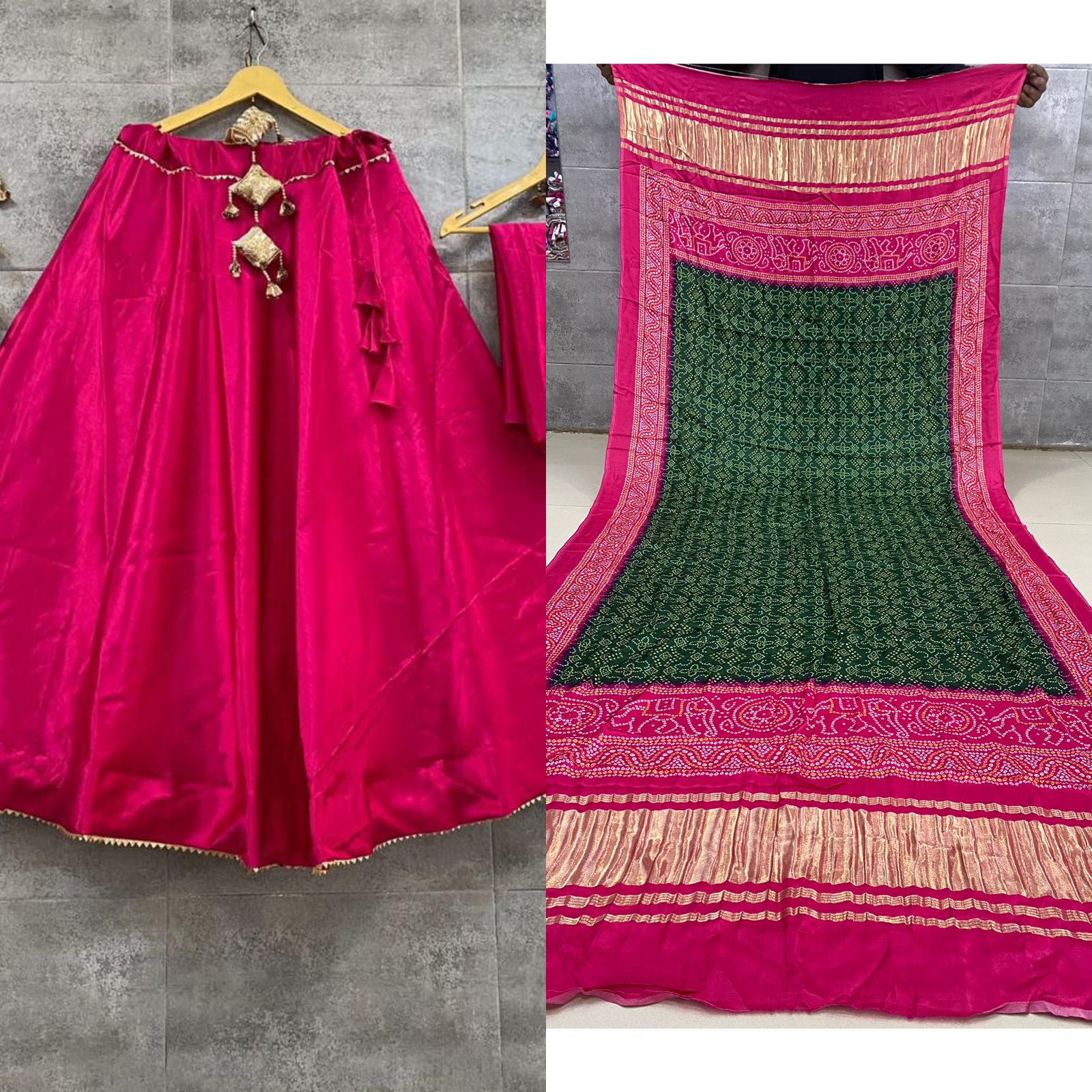 Pure Gaji Silk Masru Skirt With Gaji Silk Digital Print Dupatta