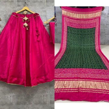 Pure Gaji Silk Masru Skirt With Gaji Silk Digital Print Dupatta