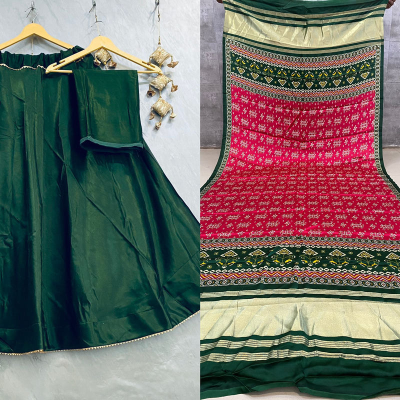 Pure Gaji Silk Masru Skirt With Gaji Silk Digital Print Dupatta