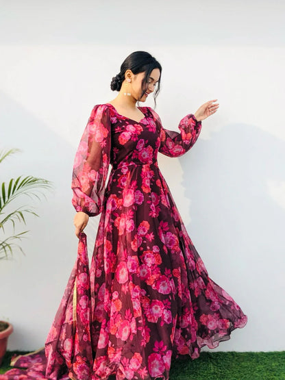 Party Wear Look Organza Taby Silk Gown
