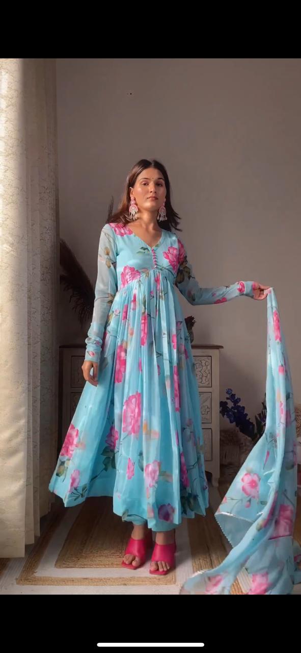 Party Wear Look Organza Taby Silk Gown