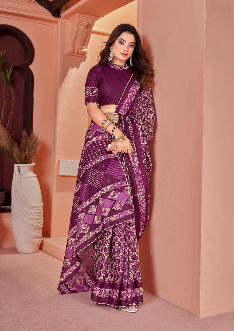 Jaipur Ikkat Cotton Block Print  Mirror Pallu Saree