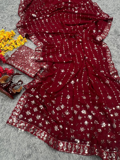 Beautiful Designer Heavy Georgette Exclusive Sequanc Saree Design 5314