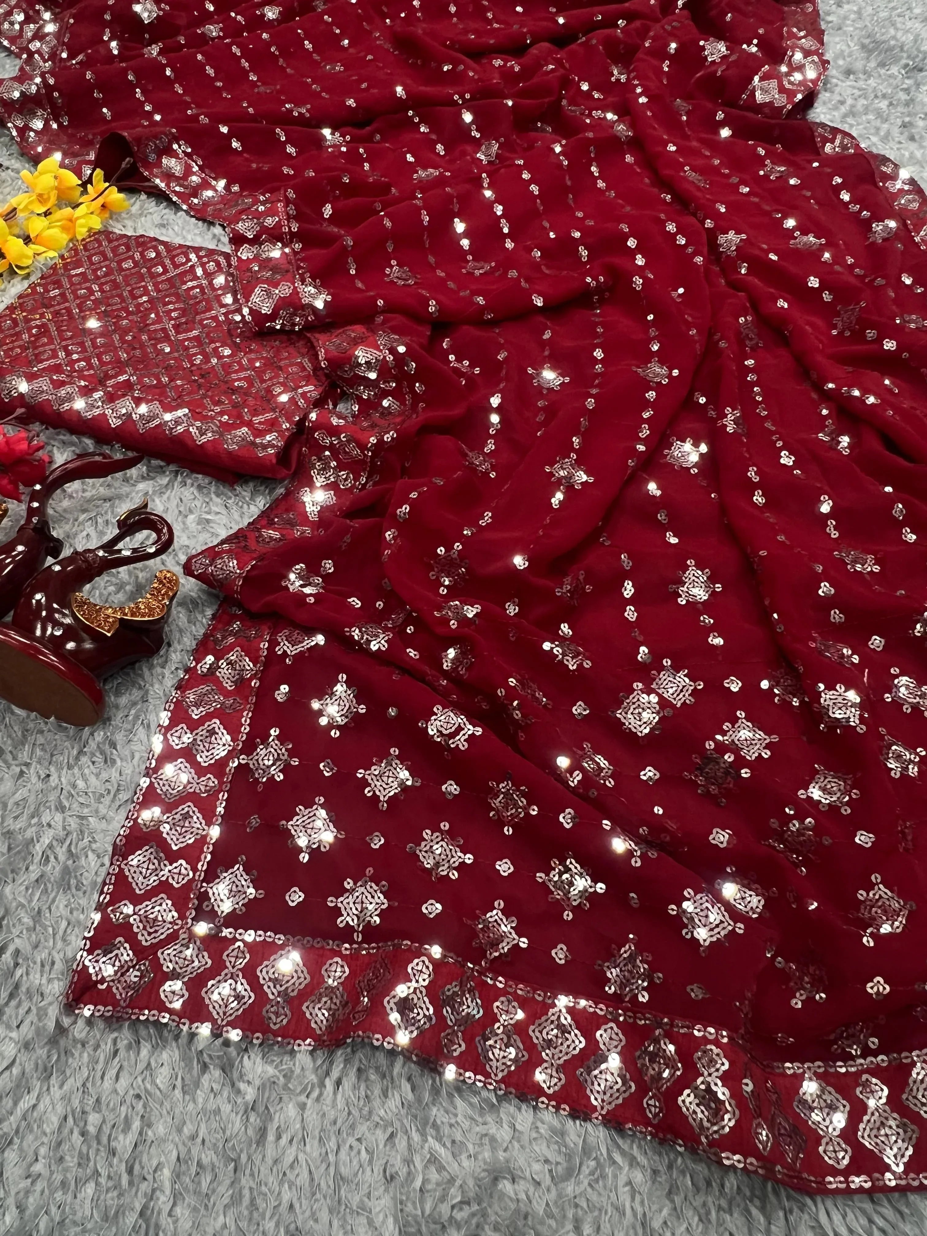 Beautiful Designer Heavy Georgette Exclusive Sequanc Saree Design 5314