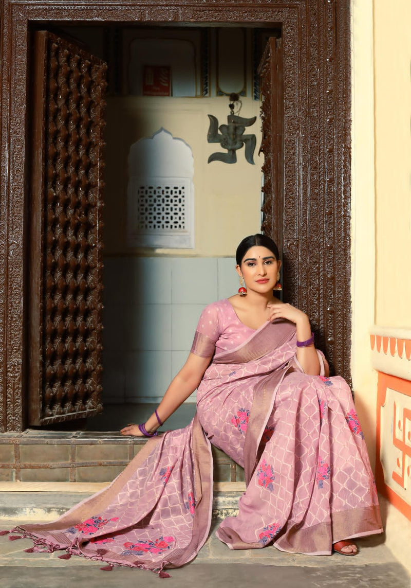 Beautiful Designer Pure Linen Weaving Saree