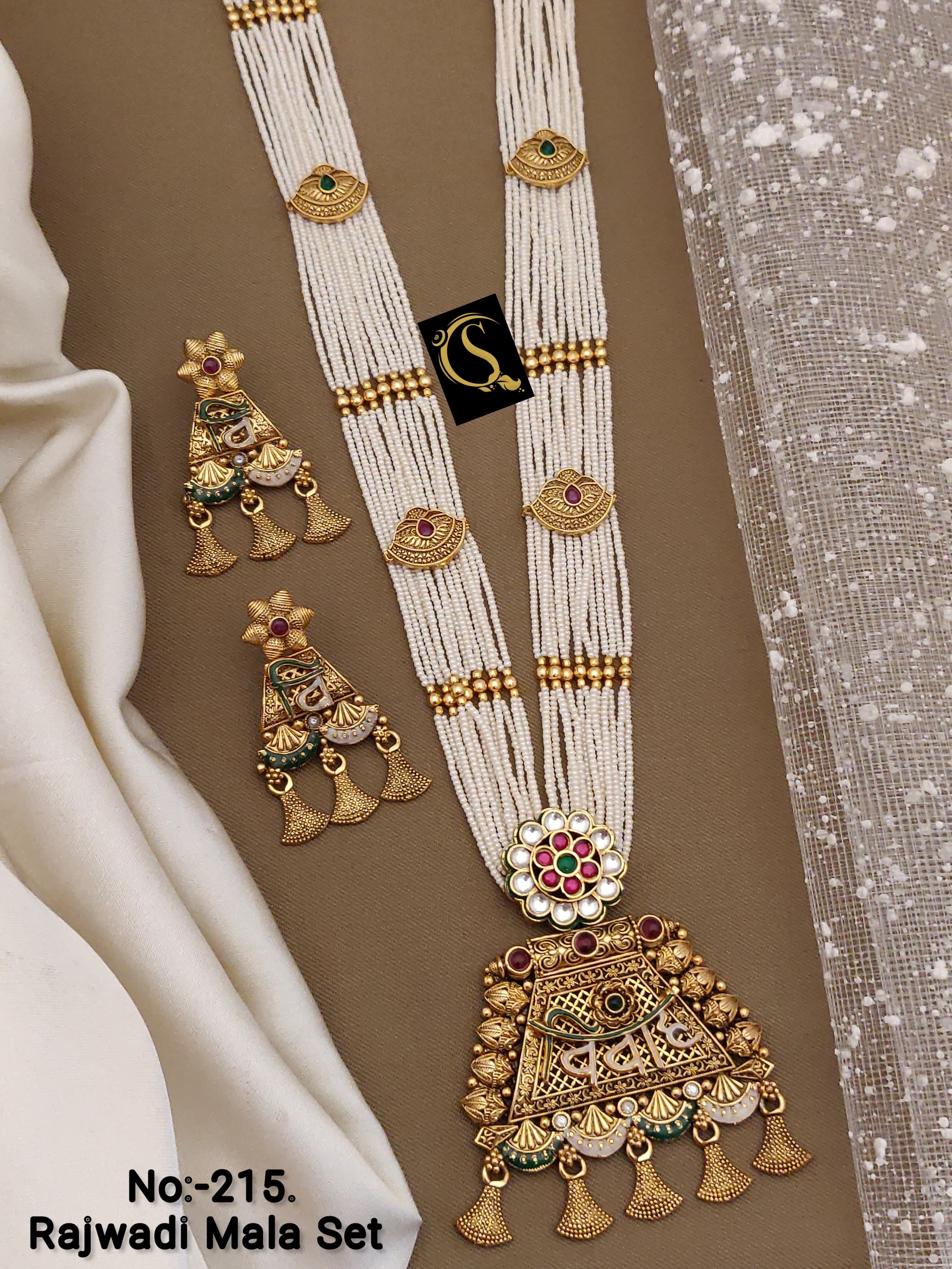 Beautiful Rajwadi Antique Long Necklace with Earrings Jewellery