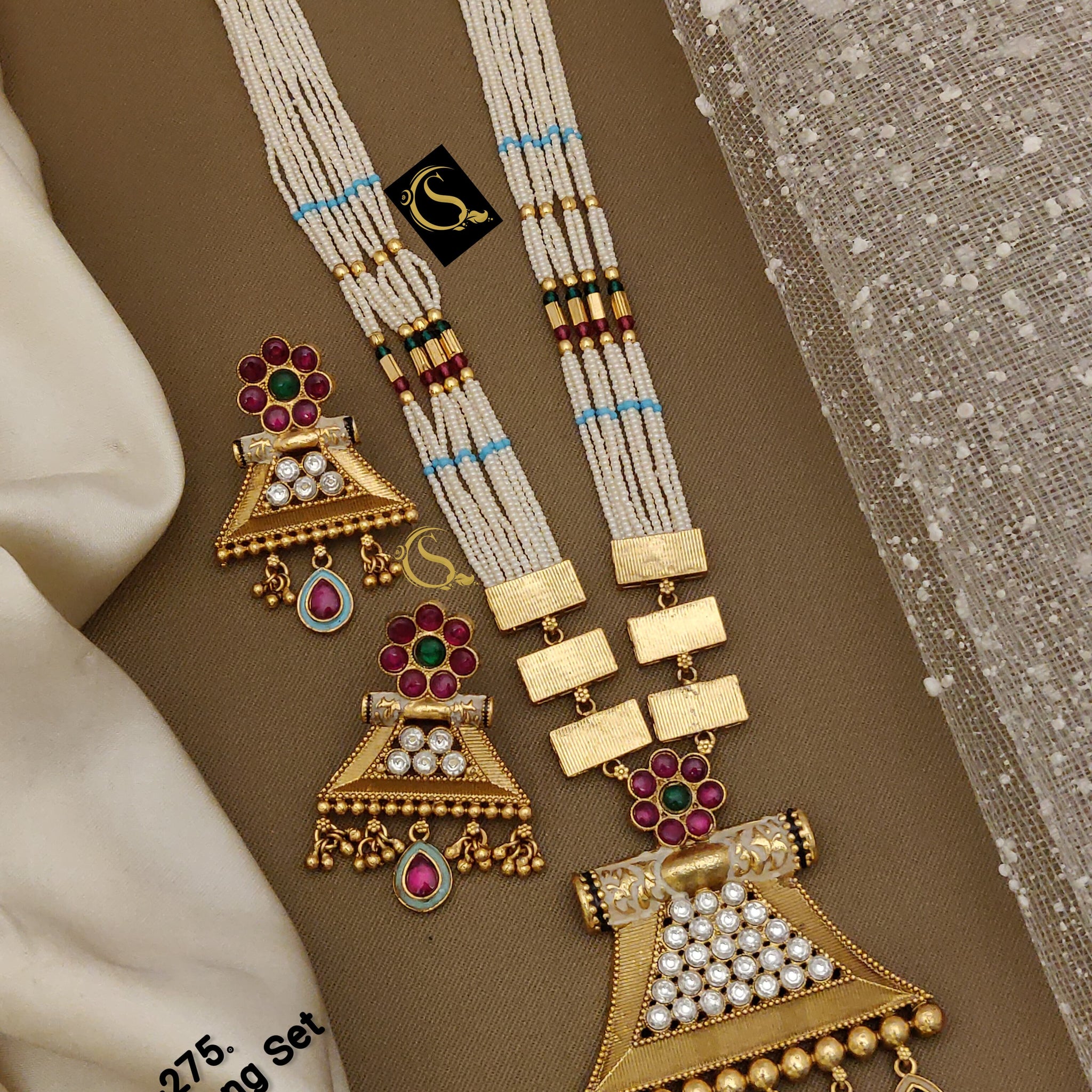 Beautiful Rajwadi Antique Long Necklace with Earrings Jewellery