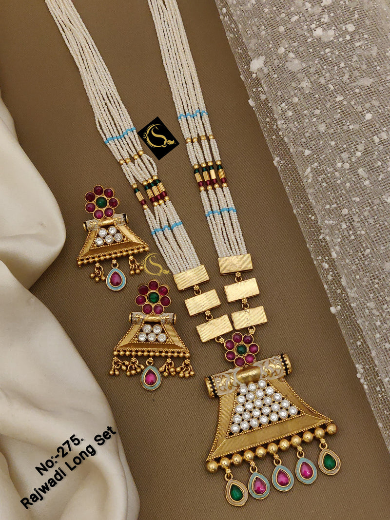 Beautiful Rajwadi Antique Long Necklace with Earrings Jewellery