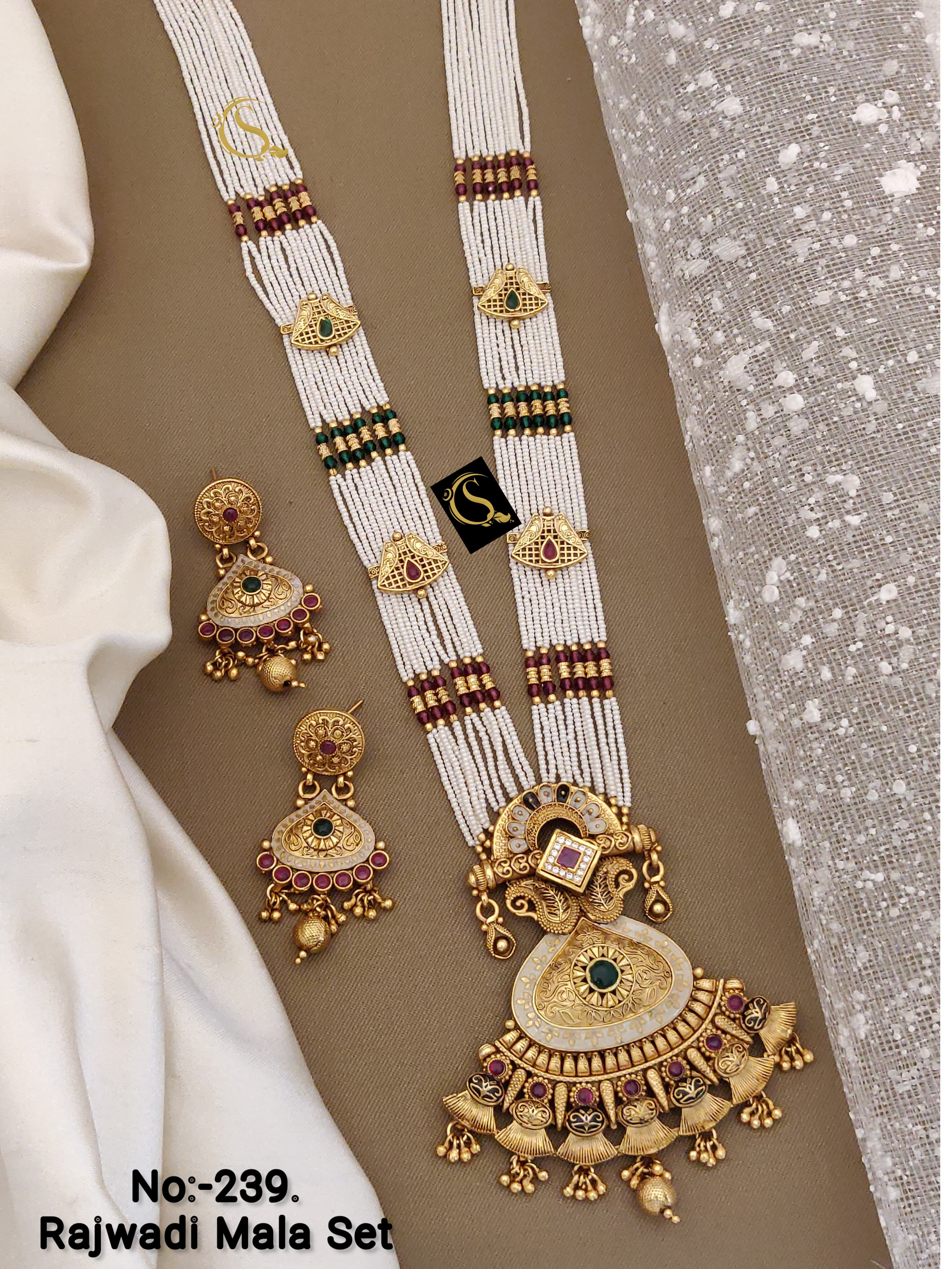 Beautiful Rajwadi Antique Long Necklace with Earrings Jewellery
