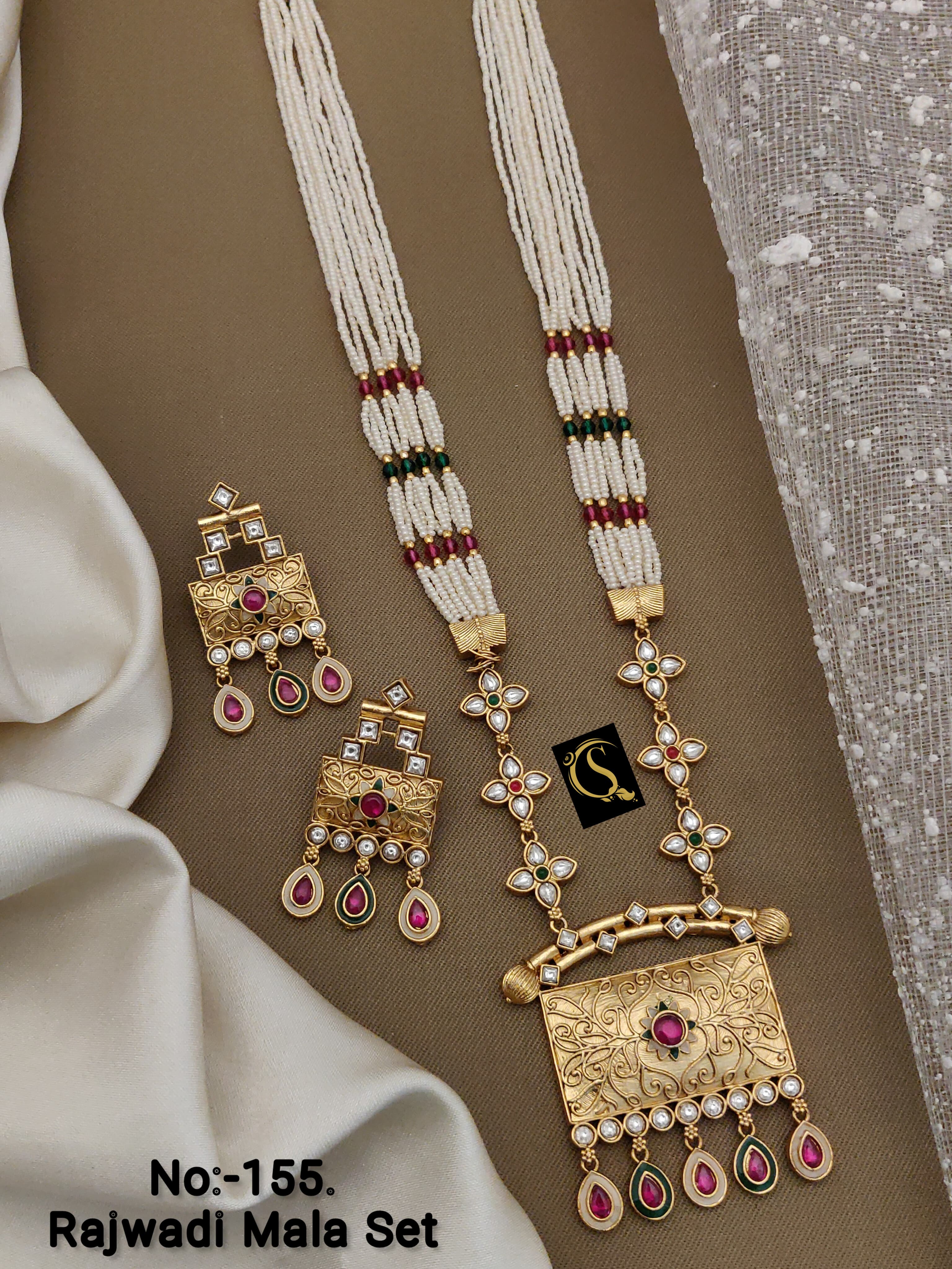 Beautiful Rajwadi Antique Long Necklace with Earrings Jewellery