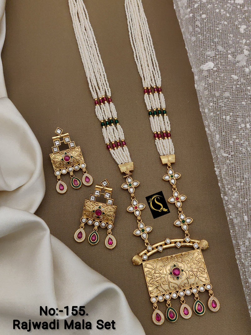Beautiful Rajwadi Antique Long Necklace with Earrings Jewellery