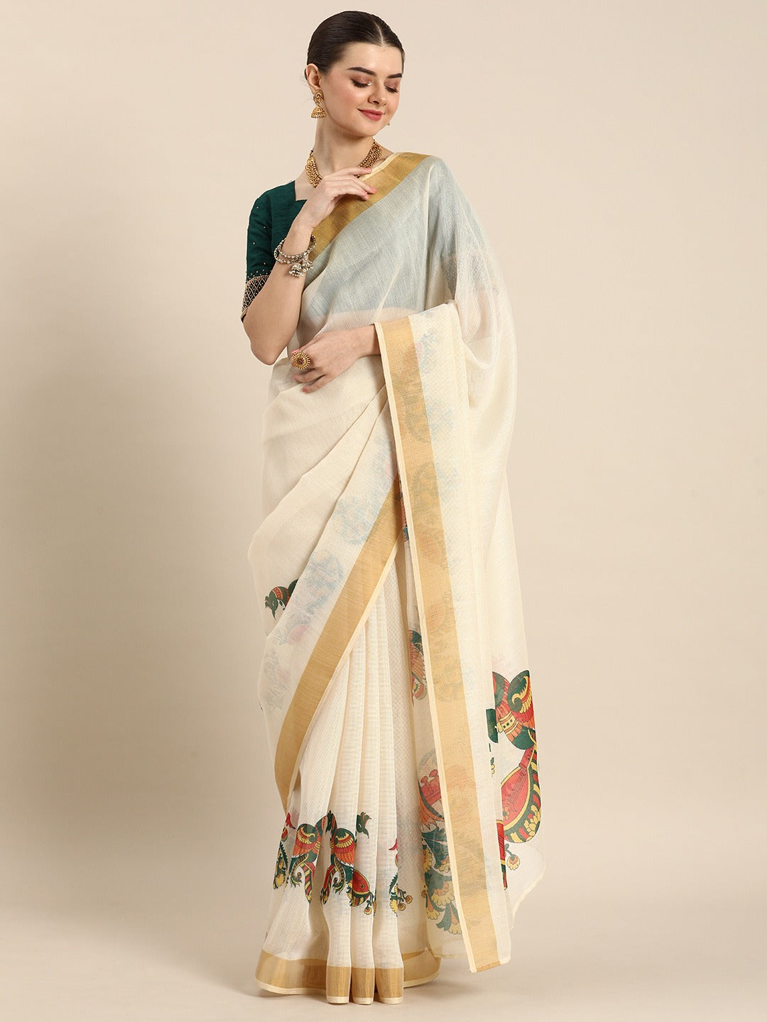 Beautiful Designer Cotton Kasavu Saree