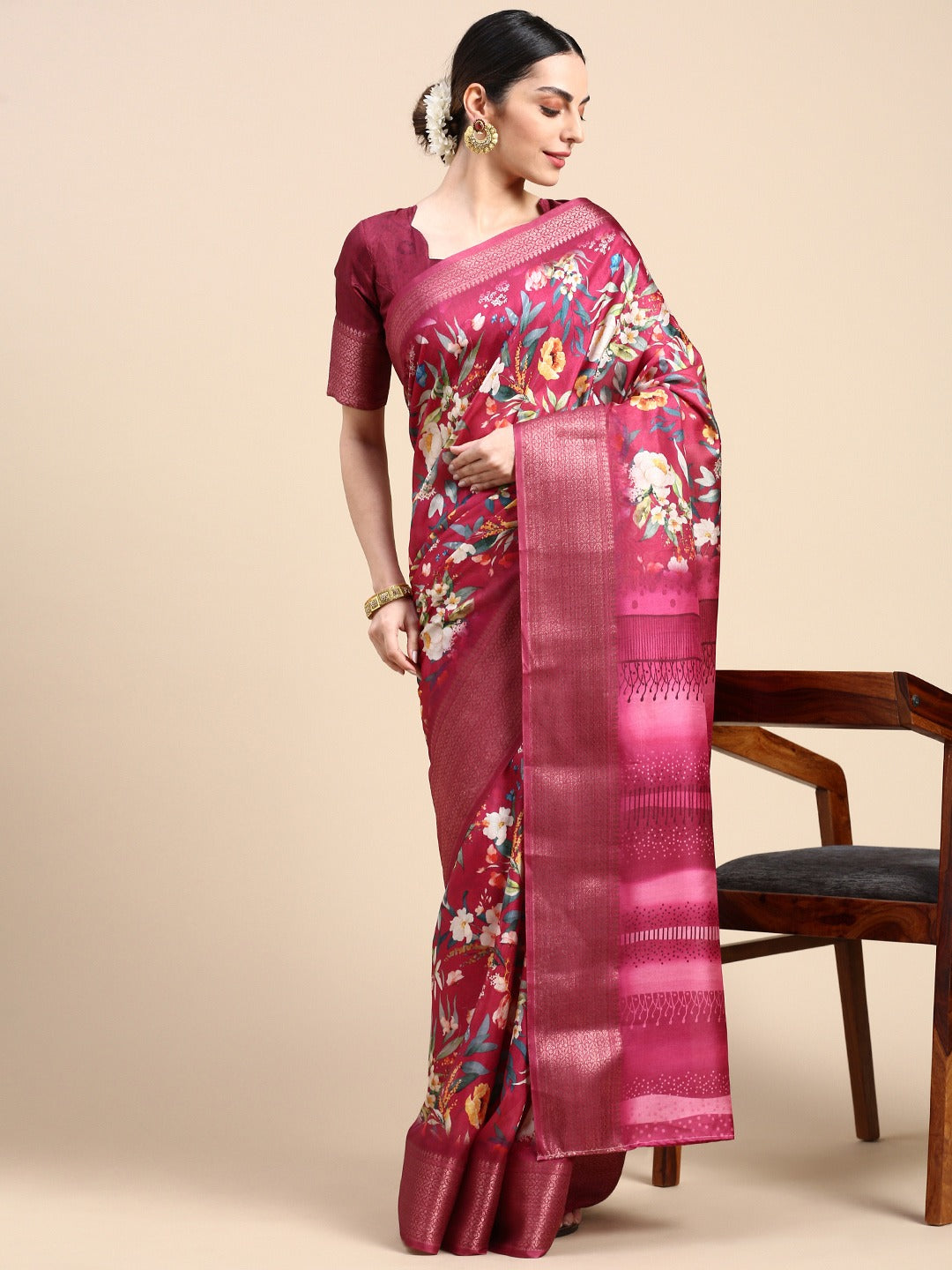 Beautiful Designer Soft Silk With Allover Floral Saree