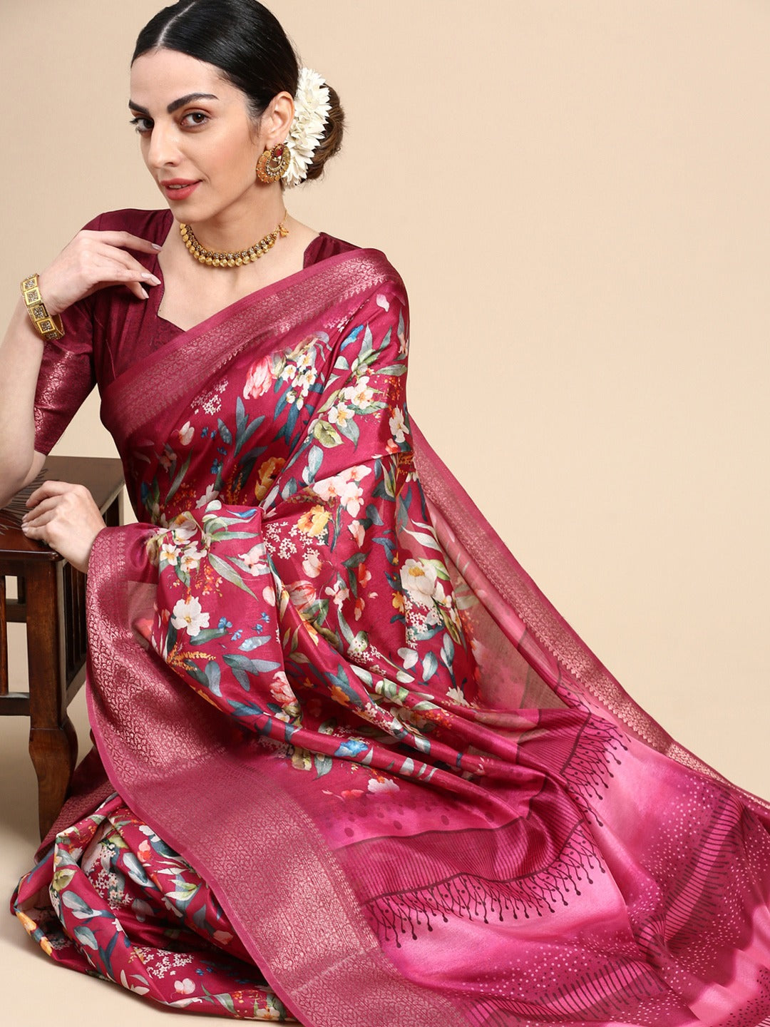 Beautiful Designer Soft Silk With Allover Floral Saree