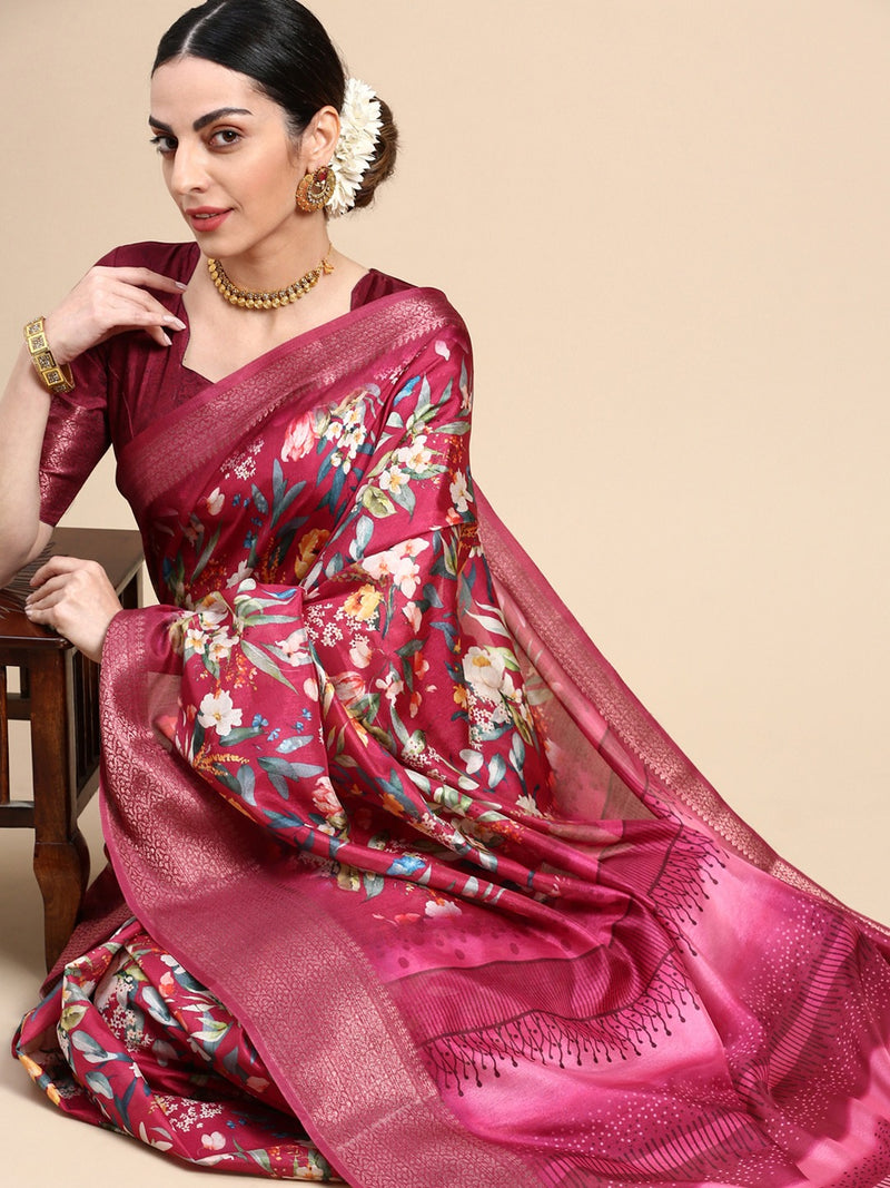 Beautiful Designer Soft Silk With Allover Floral Saree