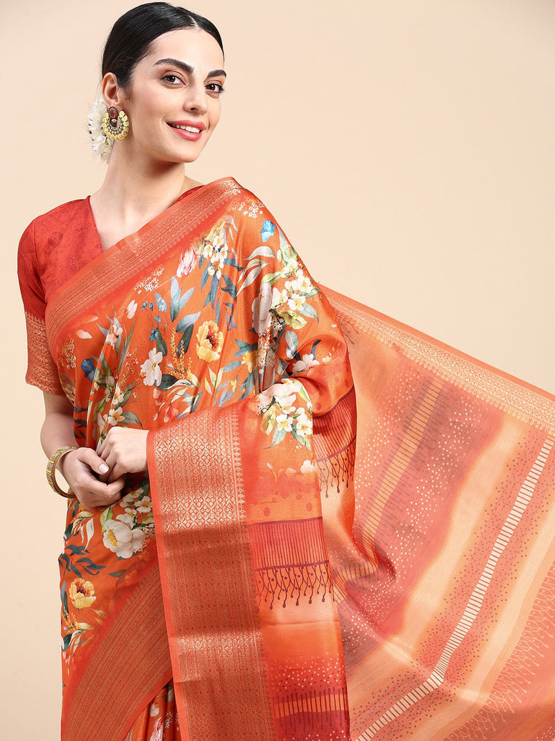 Beautiful Designer Soft Silk With Allover Floral Saree