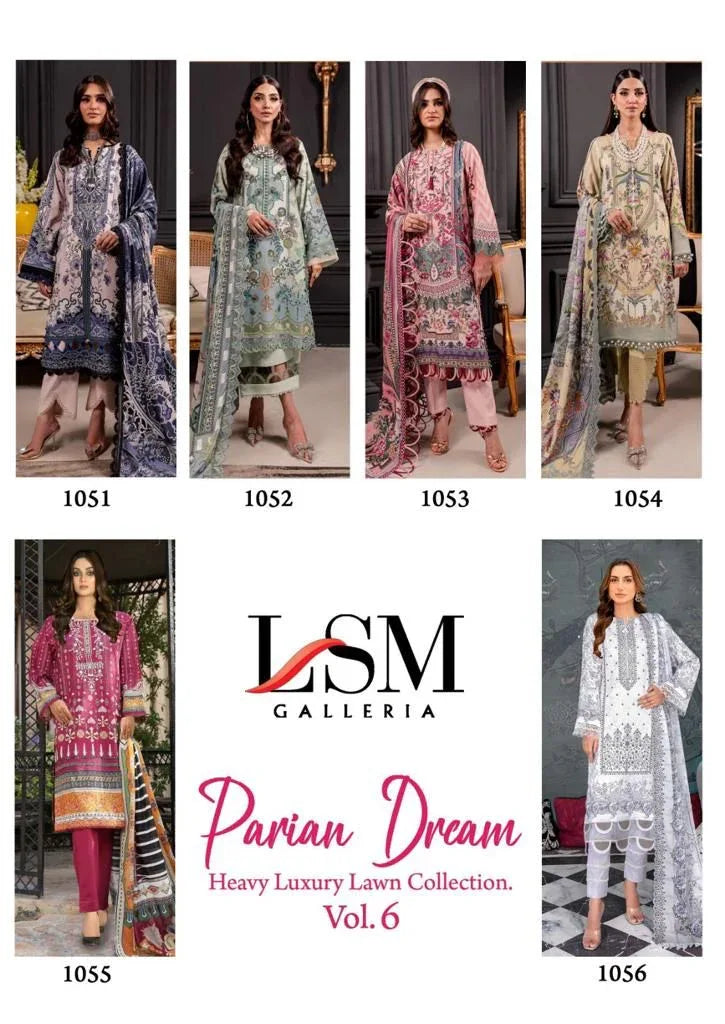 Lsm Galleria Parian Dream Heavy Luxury Lawn Collection Vol-6 1051 To 1056 Series Pure Lawn Pakistani Suits (380x06)