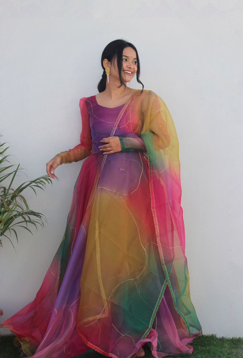 Party Wear Look Organza Silk Gown With Dupatta