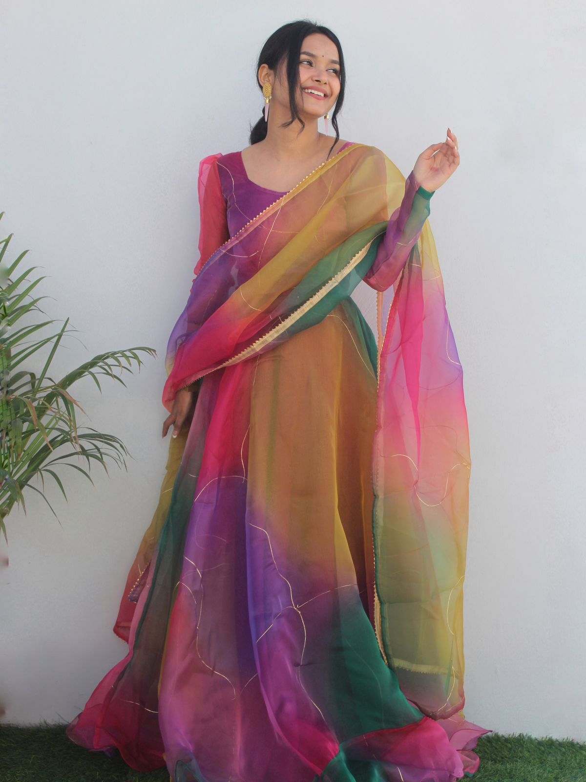 Party Wear Look Organza Silk Gown With Dupatta
