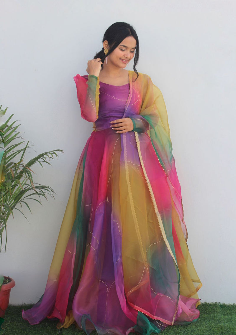 Party Wear Look Organza Silk Gown With Dupatta
