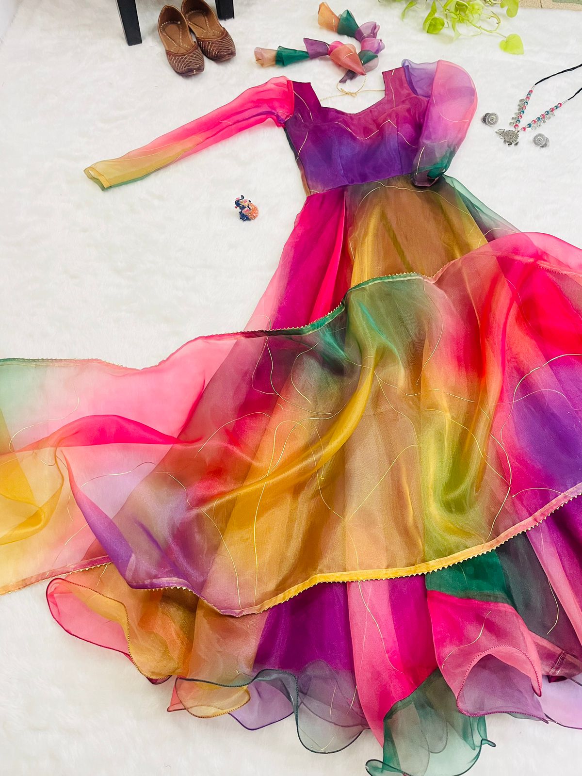 Party Wear Look Organza Silk Gown With Dupatta