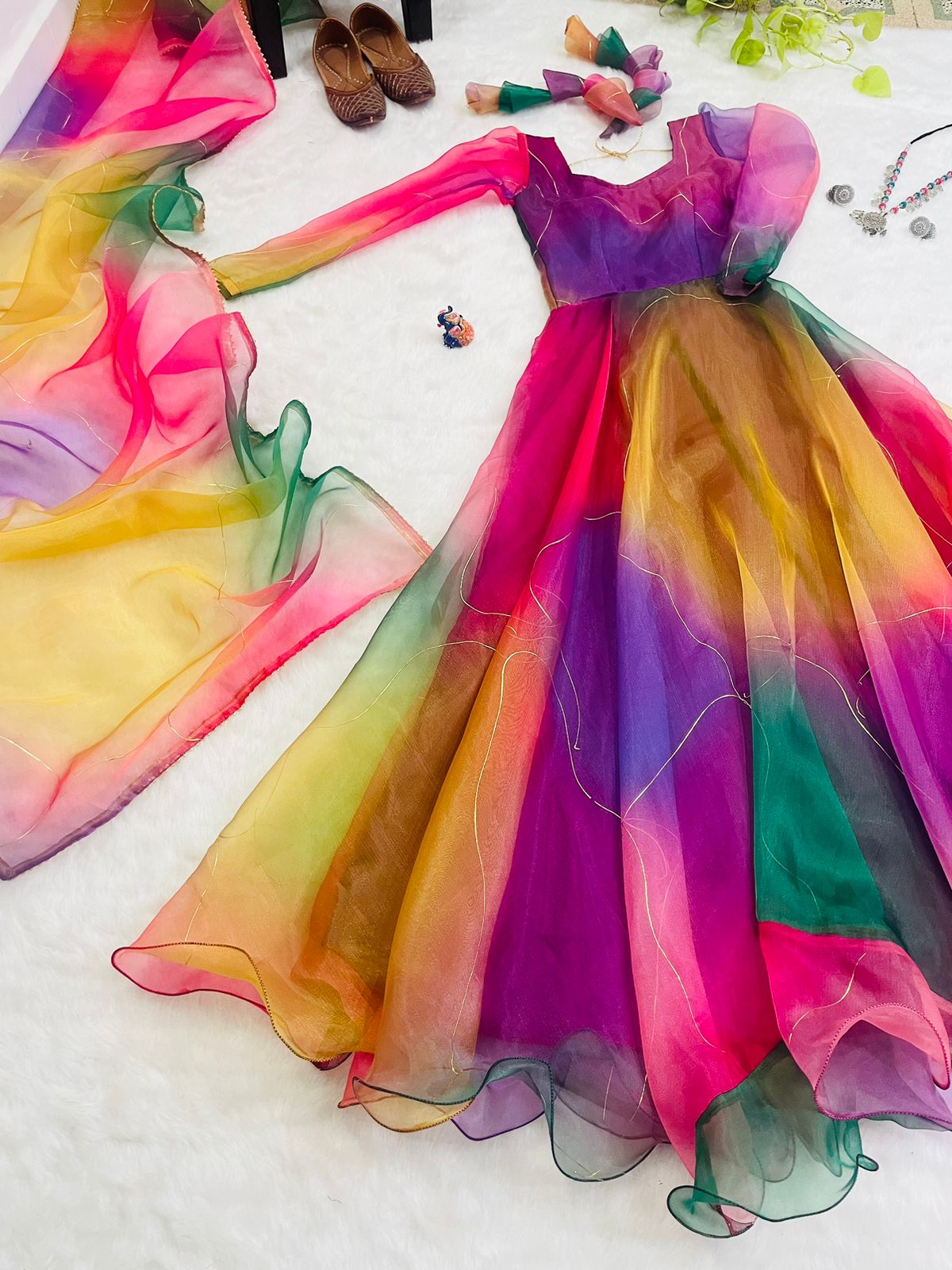 Party Wear Look Organza Silk Gown With Dupatta