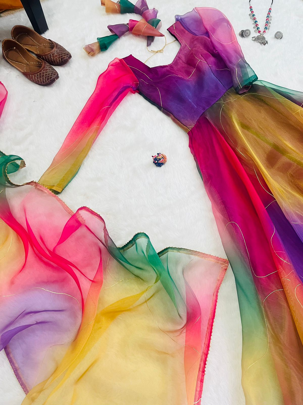 Party Wear Look Organza Silk Gown With Dupatta