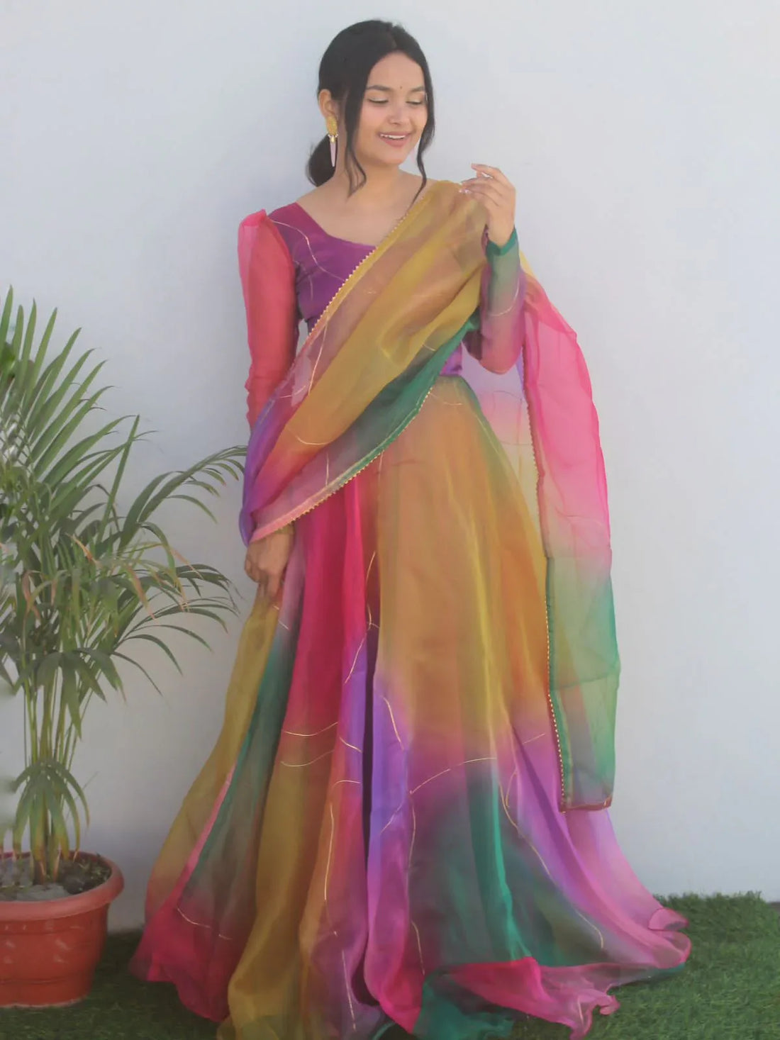 Party Wear Look Organza Silk Gown With Dupatta