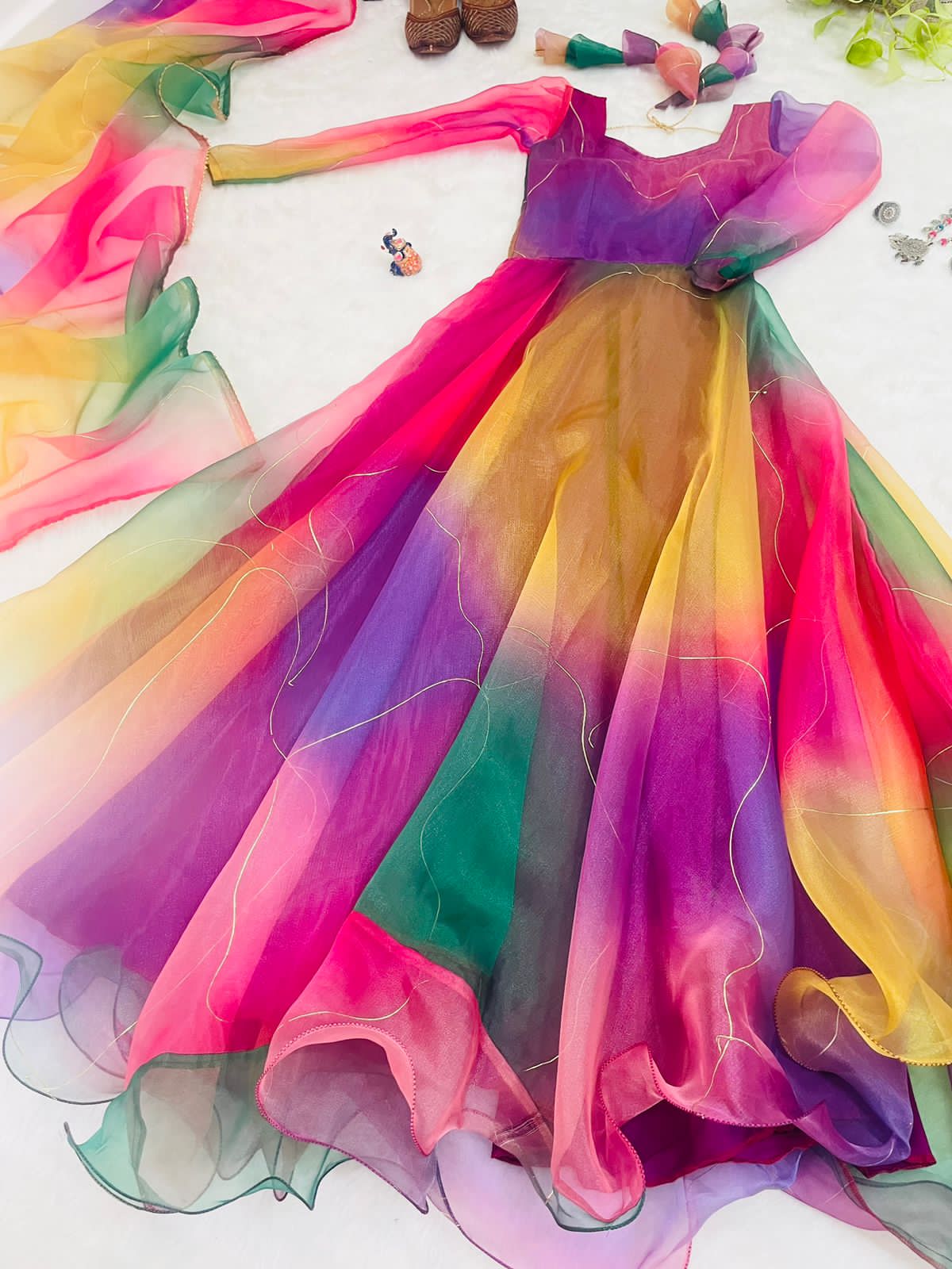 Party Wear Look Organza Silk Gown With Dupatta