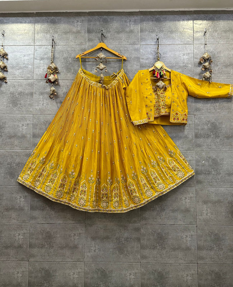 Beautiful Designer Pure Chinon Silk Crop Top Lehenga Choli
