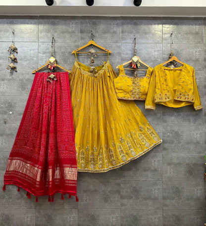 Beautiful Designer Pure Chinon Silk Crop Top Lehenga Choli
