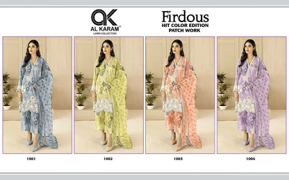 Firdous Al Karam Lawn Collection 1001 To 1004 Series Designer Suits (490x04)