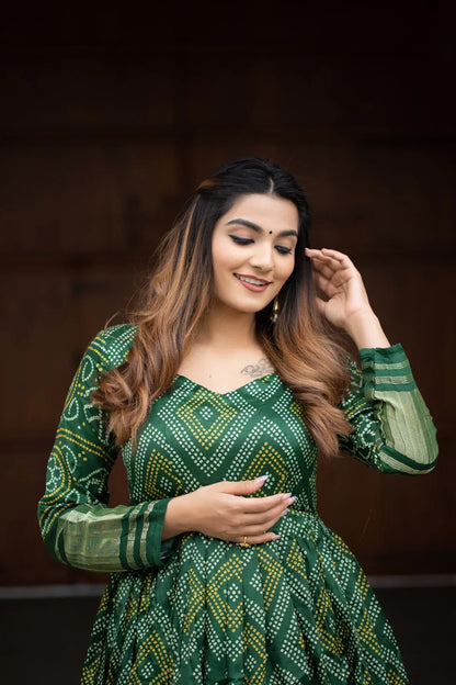 Beautiful Designer Ready To Wear Bandhej Print Gown