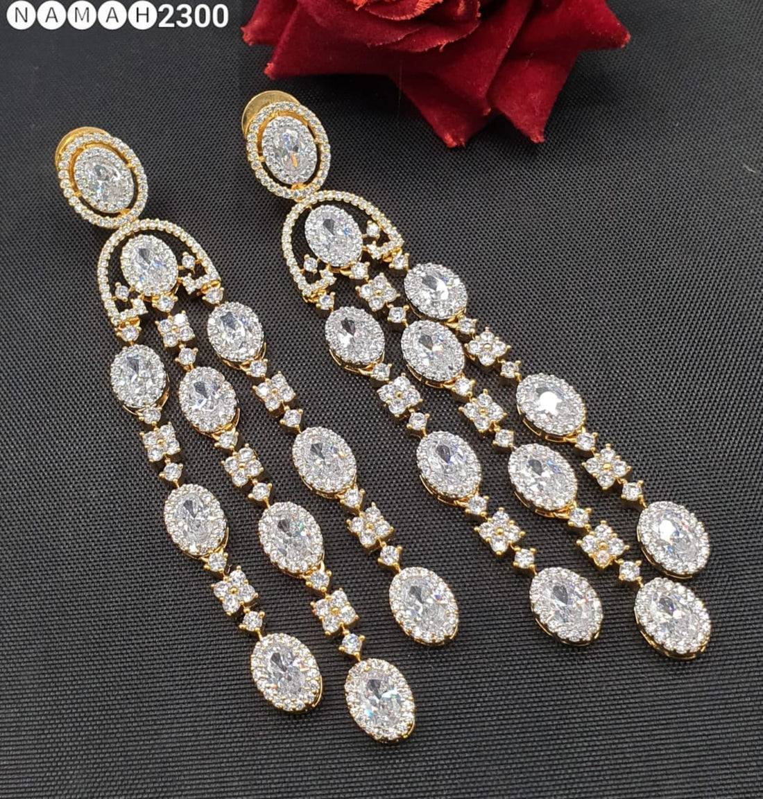 Beautiful American Diamond Antique Stone Earrings Jewellery