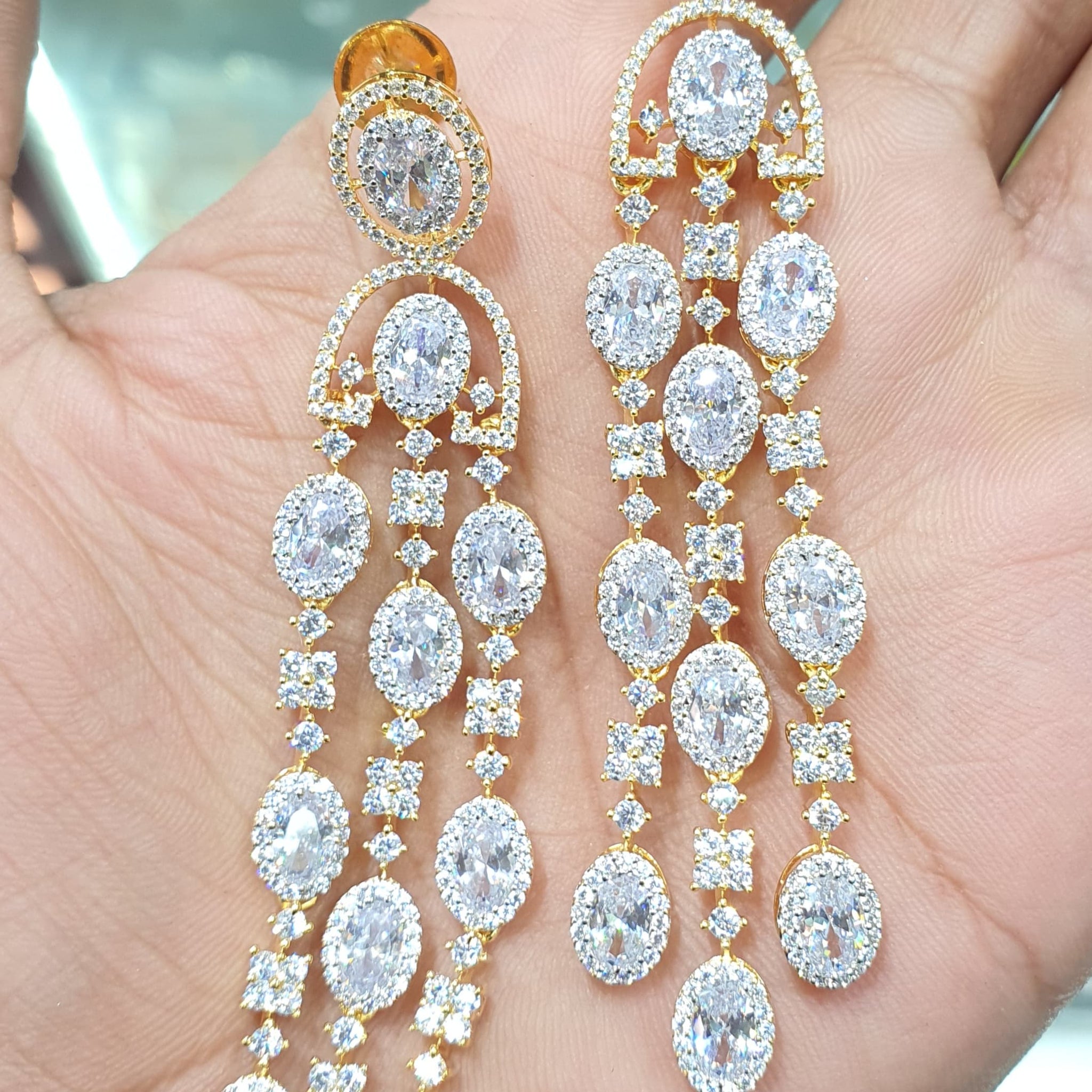 Beautiful American Diamond Antique Stone Earrings Jewellery