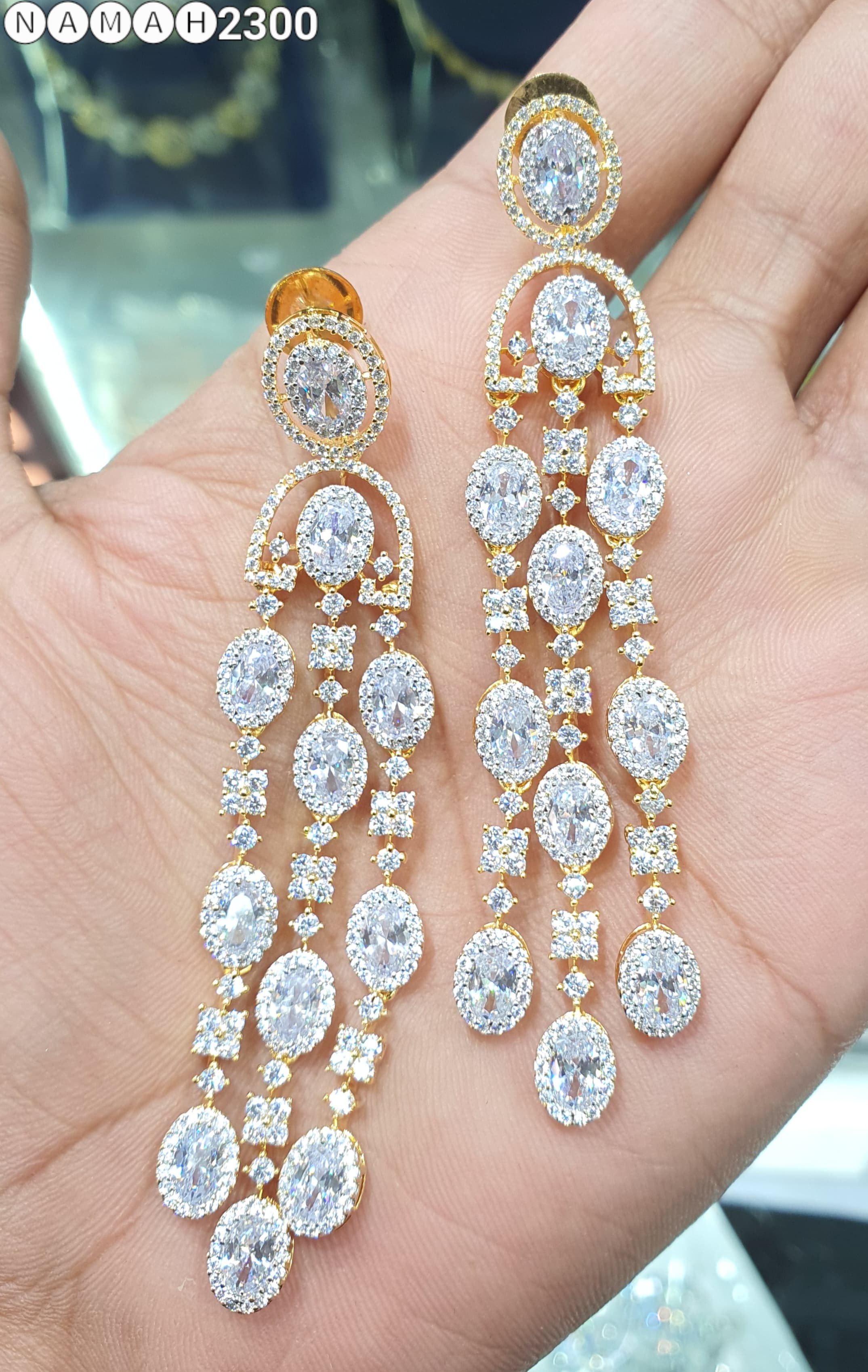 Beautiful American Diamond Antique Stone Earrings Jewellery